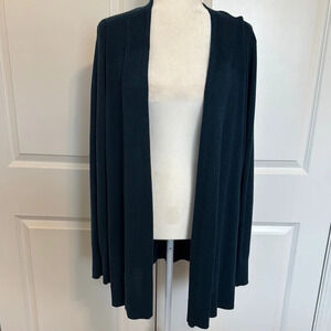 Loft Ribbed Yoke Open Long Cardigan Size XL Teal Green Blue Lightweight
